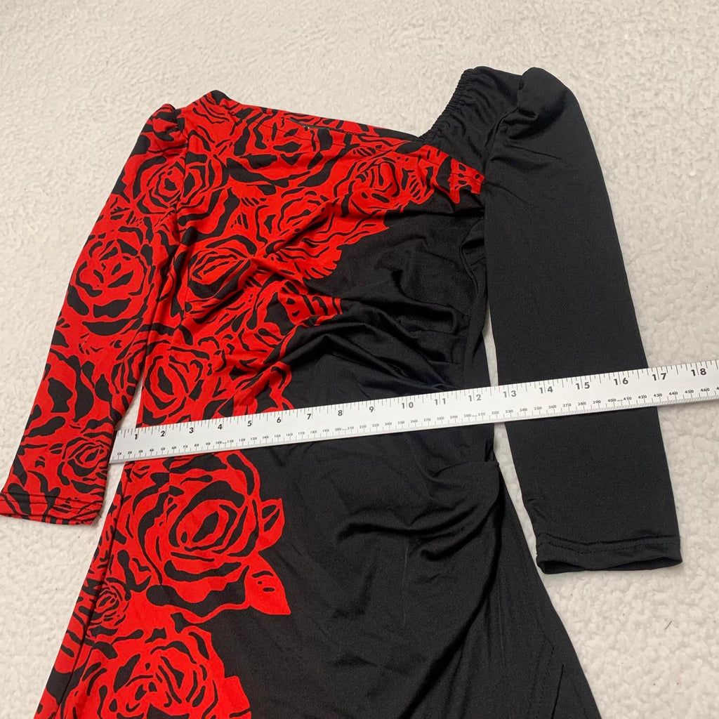 Vestido con estampado de rosas rojas y negras, talla pequeña, estilo perfecto de Shez para mujer