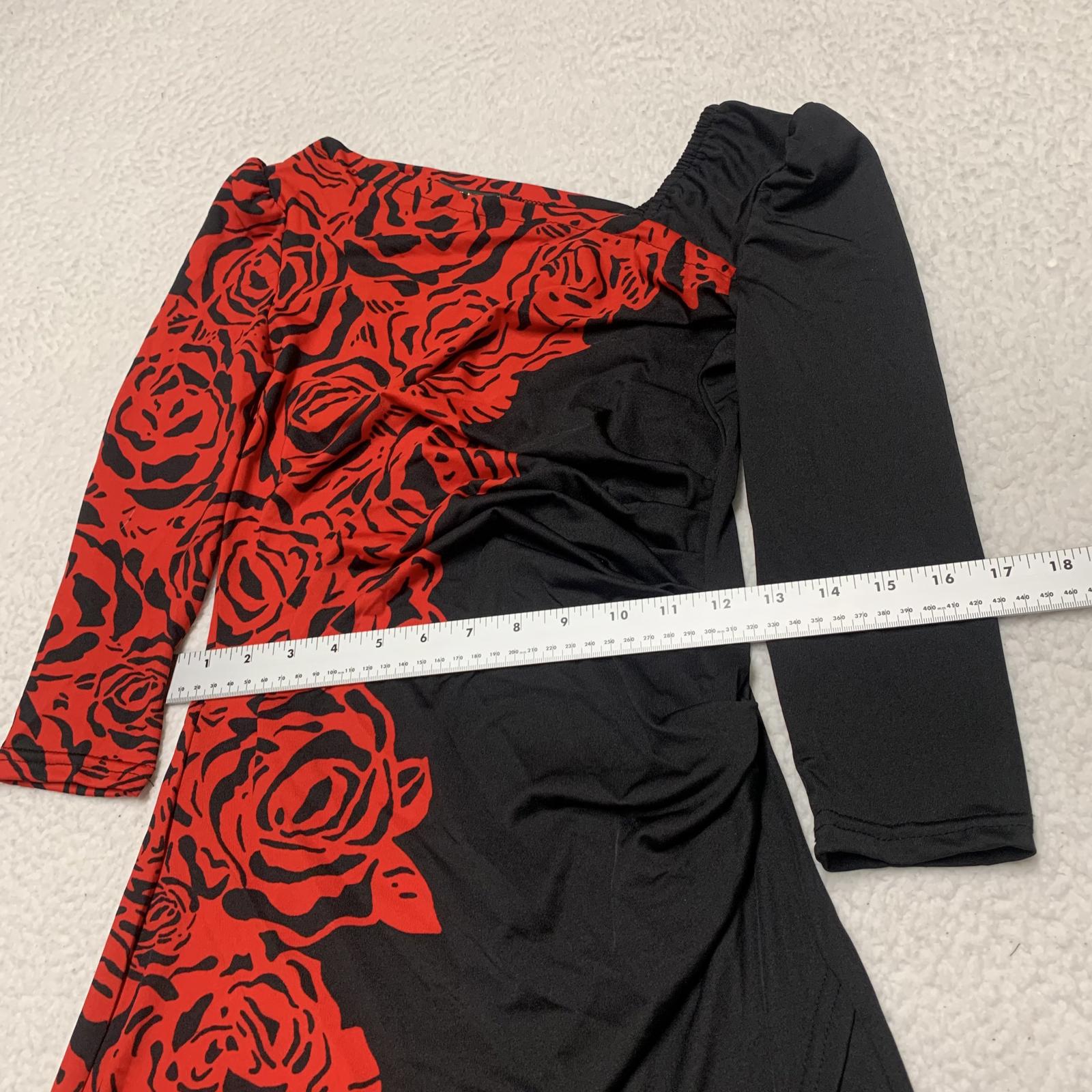 Vestido con estampado de rosas rojas y negras, talla pequeña, estilo perfecto de Shez para mujer