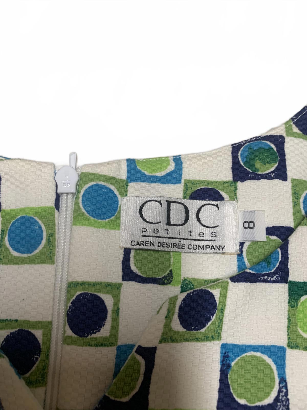 Vestido CDC Petites geométrico sin mangas, corte A, talla 8P, verano - Hecho en EE. UU.