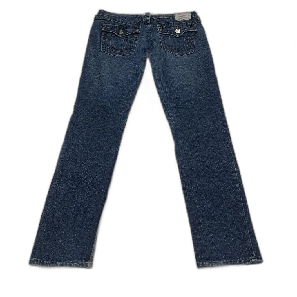 Vaqueros ajustados True Religion para mujer, talla 29, con solapa trasera azul
