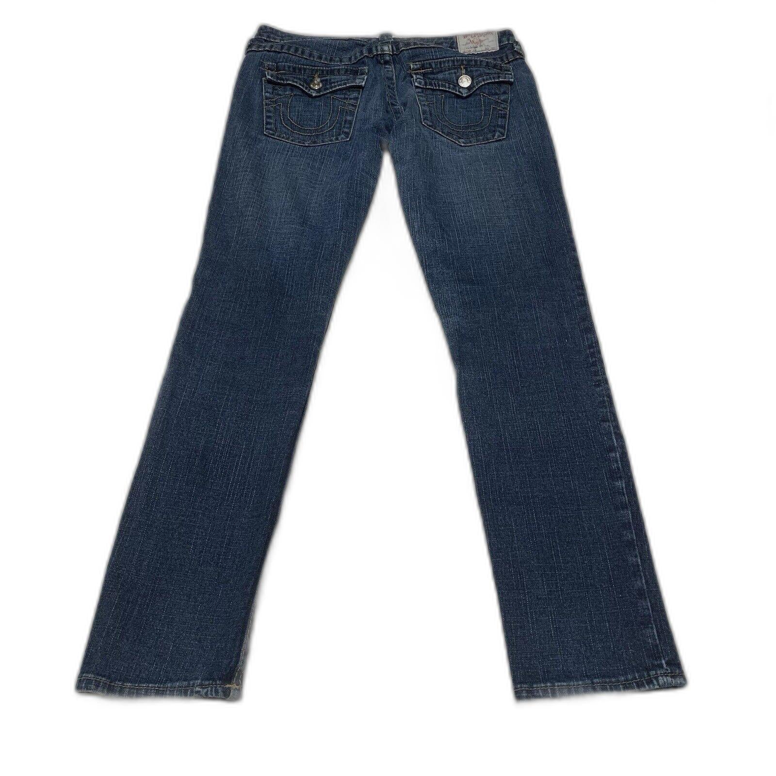 Vaqueros ajustados True Religion para mujer, talla 29, con solapa trasera azul