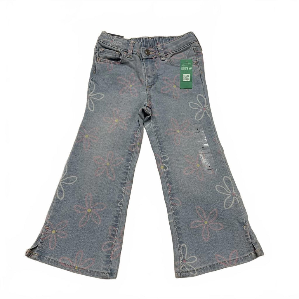 Jeans de mezclilla con estampado floral azul claro de Gap para niñas, talla 4 años, cintura elástica