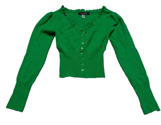 Urban Outfitters Women XS  Kelly Green Cropped Button Cardigan Ruffled Collar