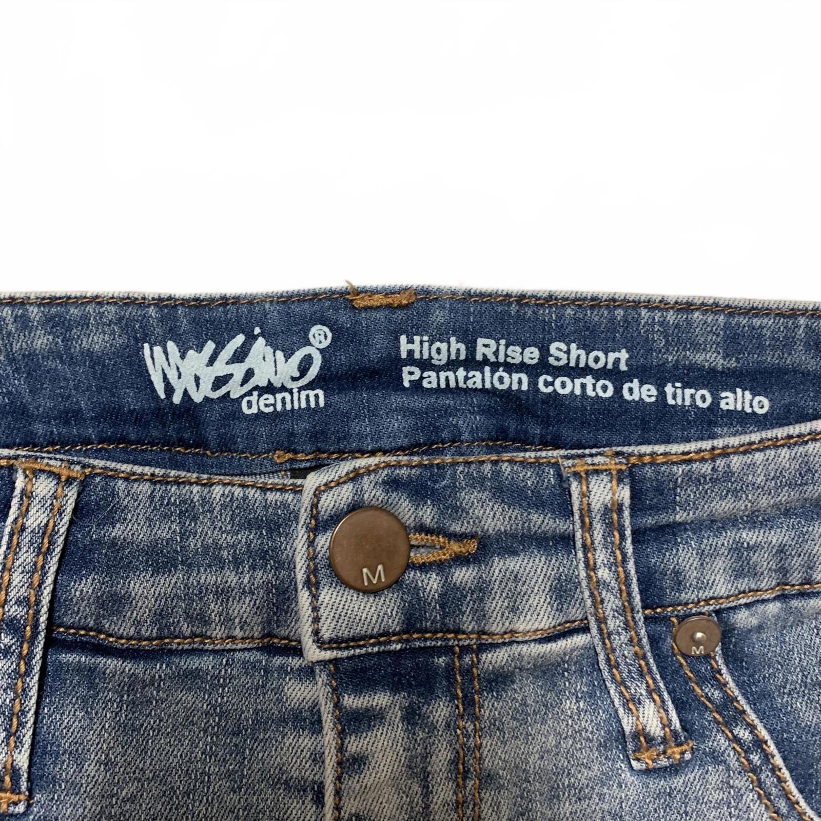 Shorts vaqueros de tiro alto con ribete de encaje Mossino para mujer, talla 8/W29
