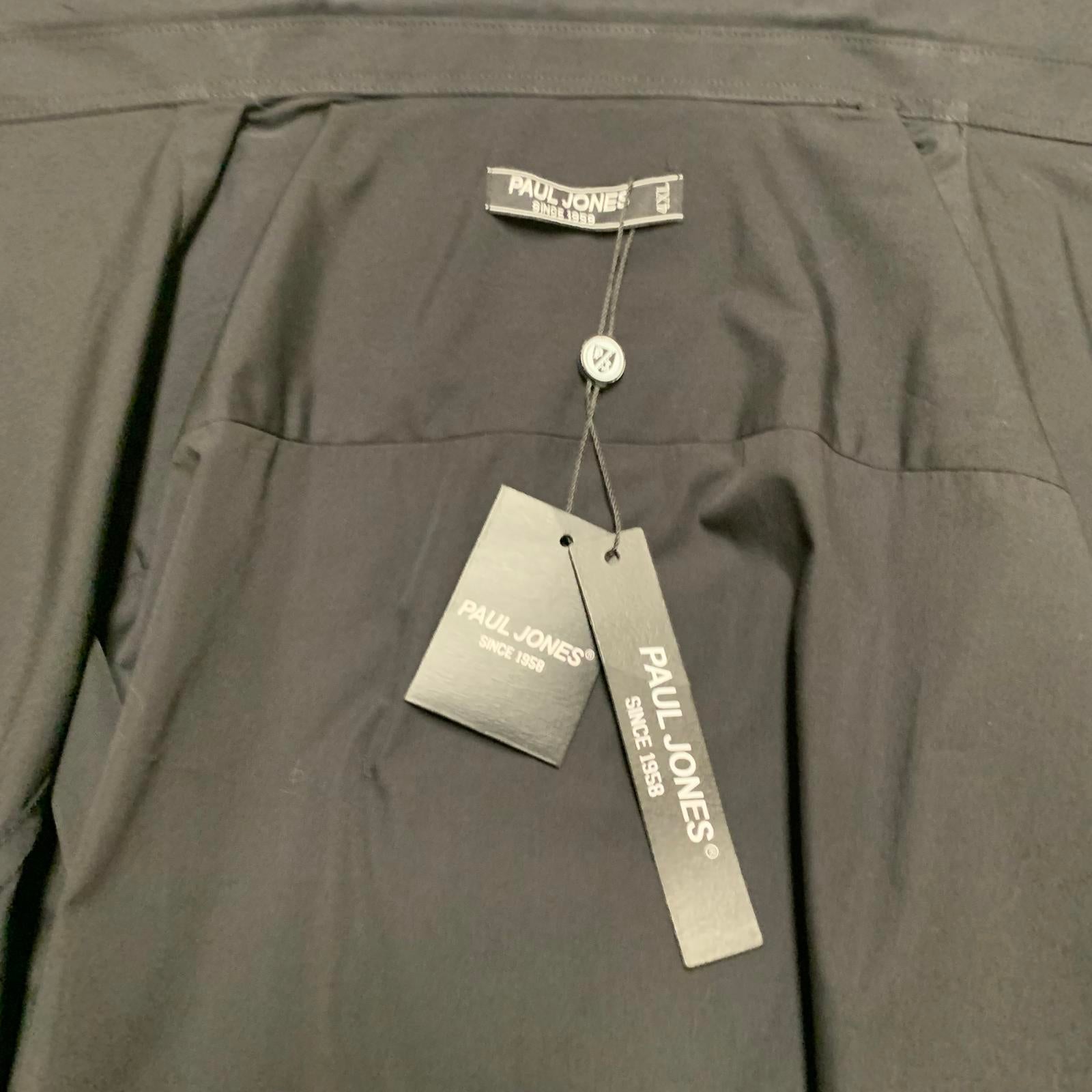 Camisa de manga larga con botones negra Paul Jones para hombre, talla 4XL