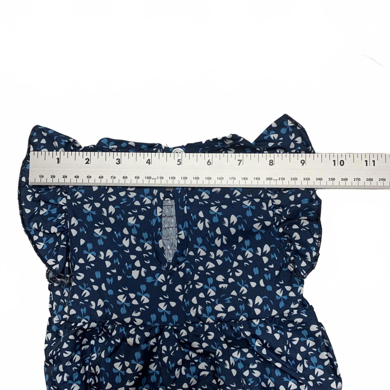 Adorable mono azul con volantes y flores para niña de 3 a 6 meses con diadema