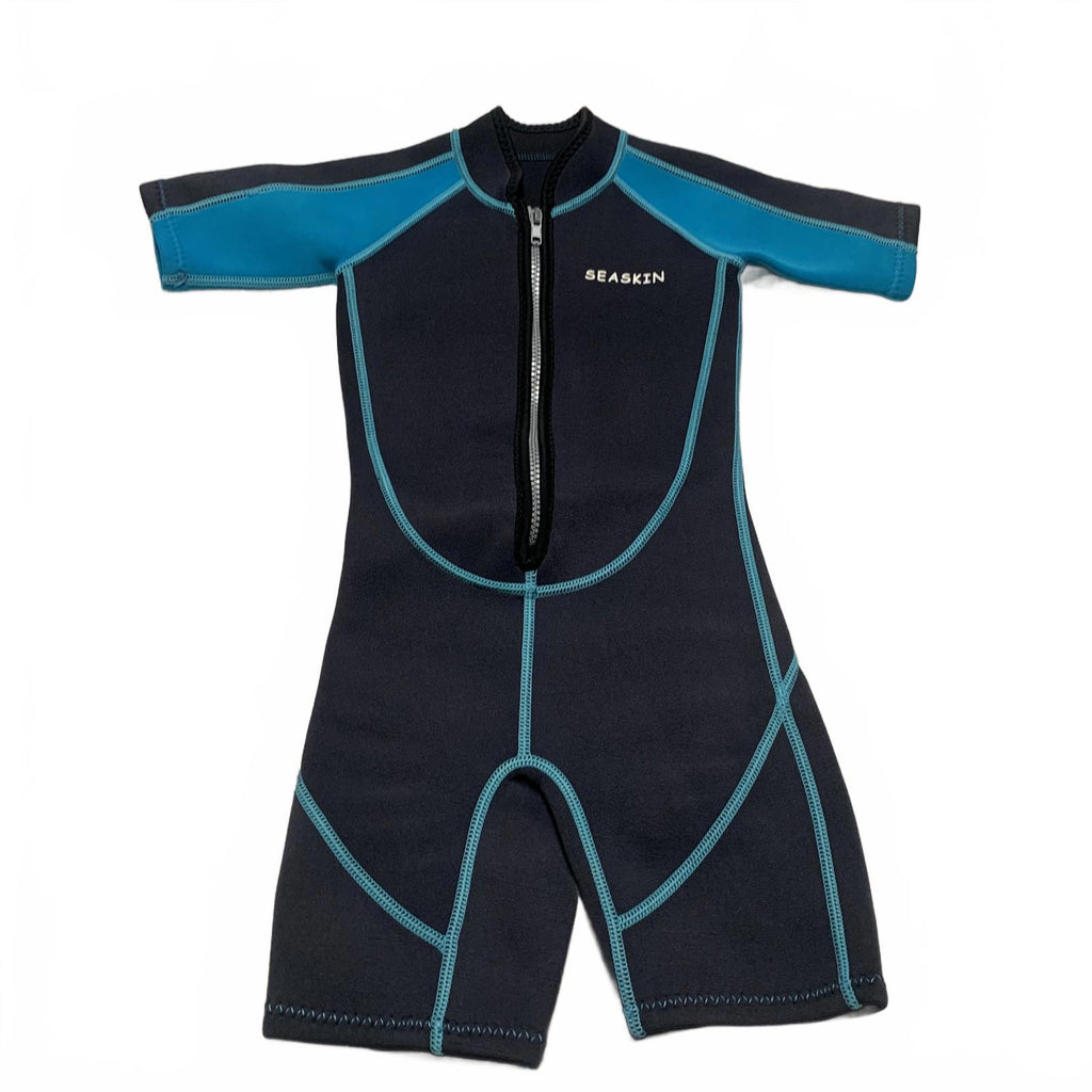Traje de baño unisex Seaskin para niños, talla 3, color negro y verde azulado, de manga corta