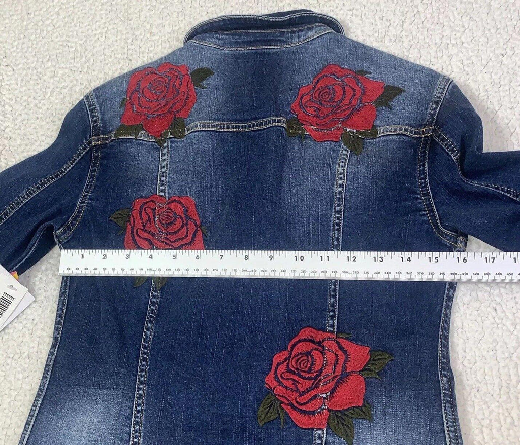 Chaqueta vaquera Lularoe Jaxon con rosa roja talla XXS y bordado pequeño