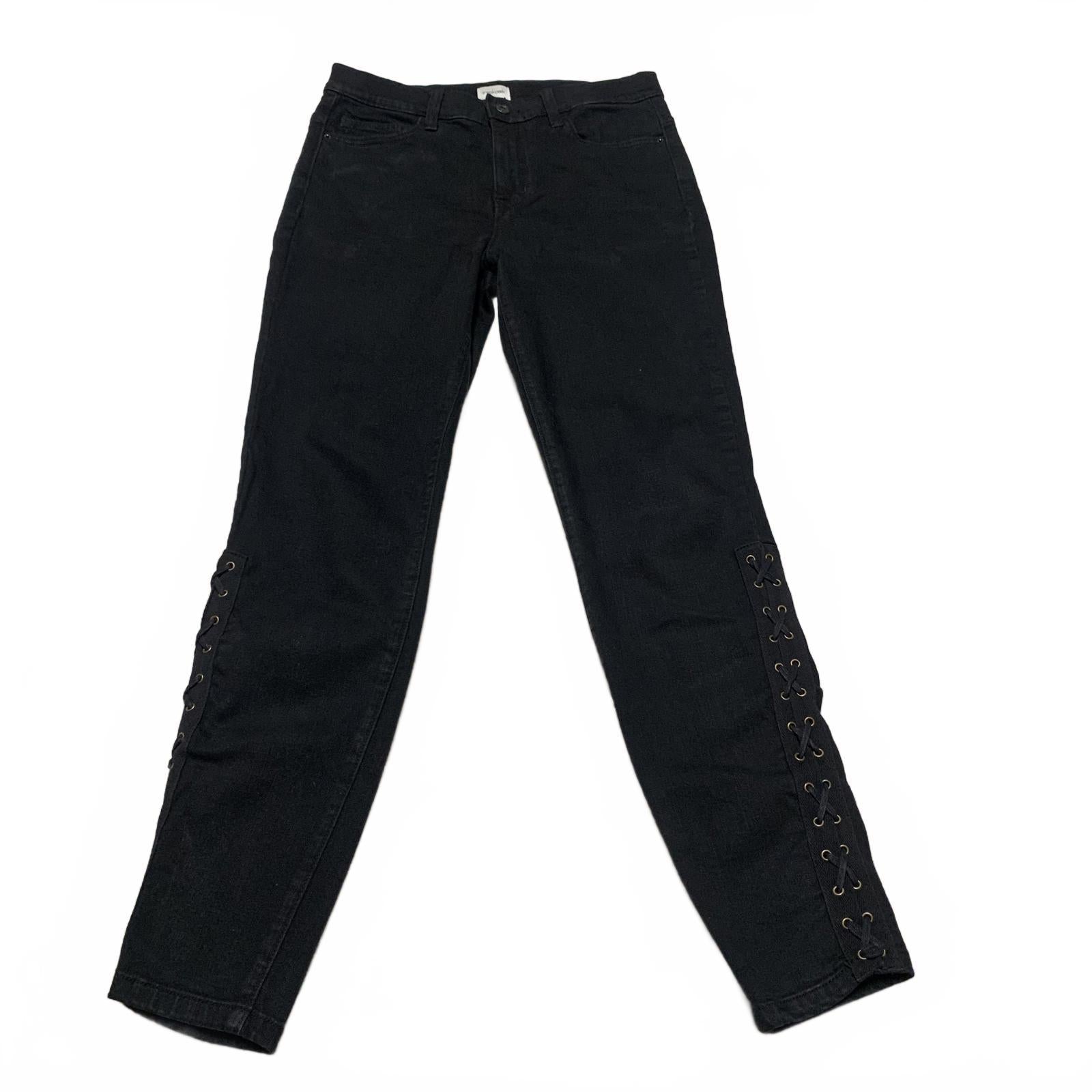 Adelanto de los jeans con cordones laterales lavados en negro, talla 7 para jóvenes, 27.5 x 27