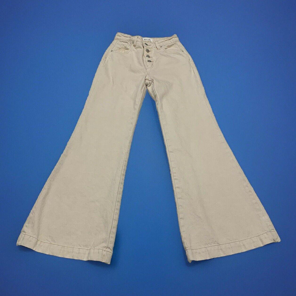 Rolla's Jeans - Vaqueros acampanados beige con botones y pierna abierta para mujer, talla 25
