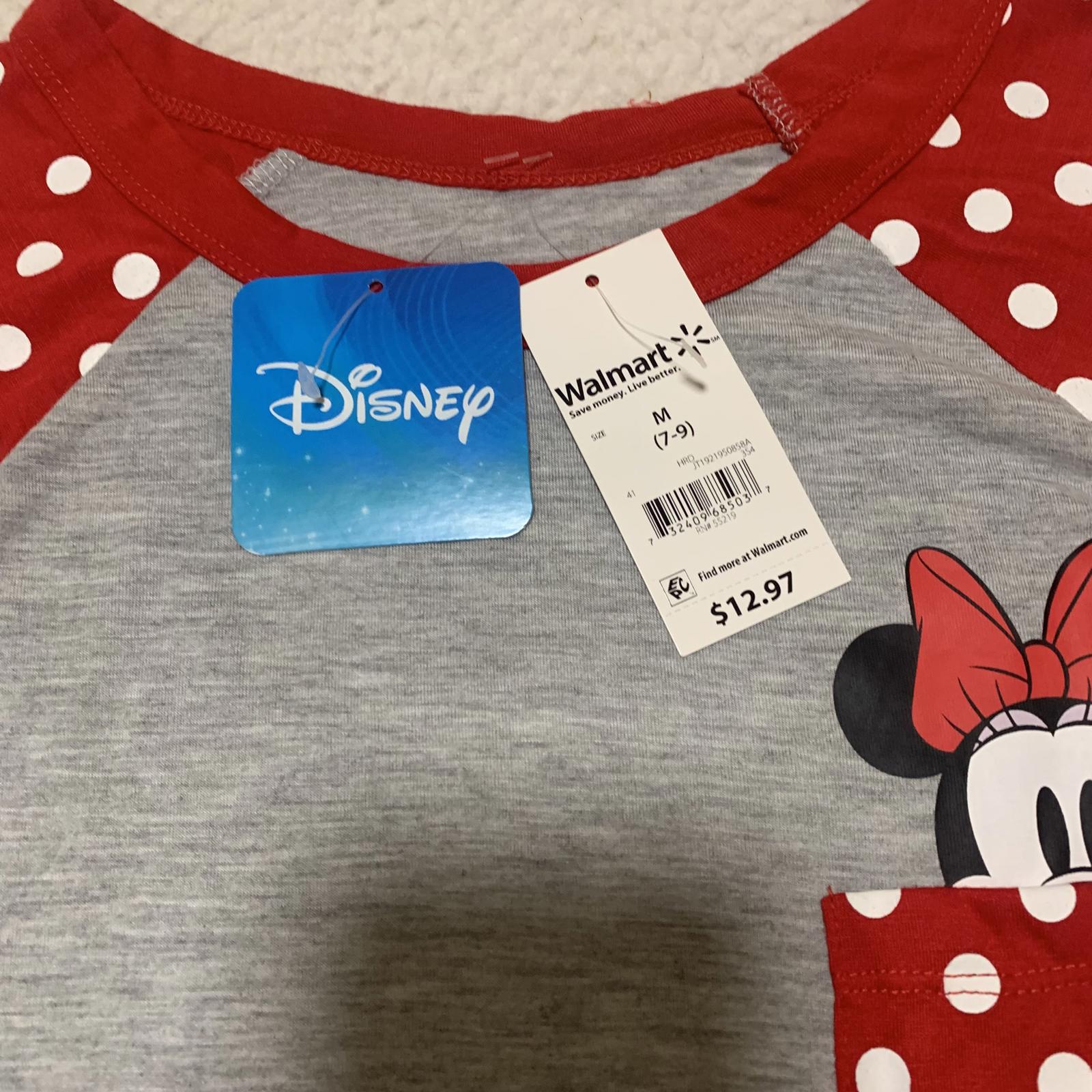 Camiseta con bolsillo de Minnie Mouse en rojo y gris para niña de Disney, talla mediana 7-9