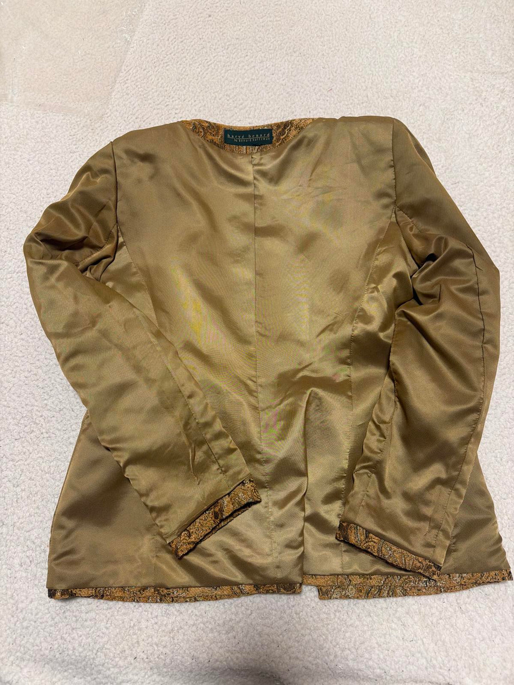 Chaqueta acolchada con cremallera Harvé Benard para mujer, talla M/L, estampado de cachemira dorado mostaza