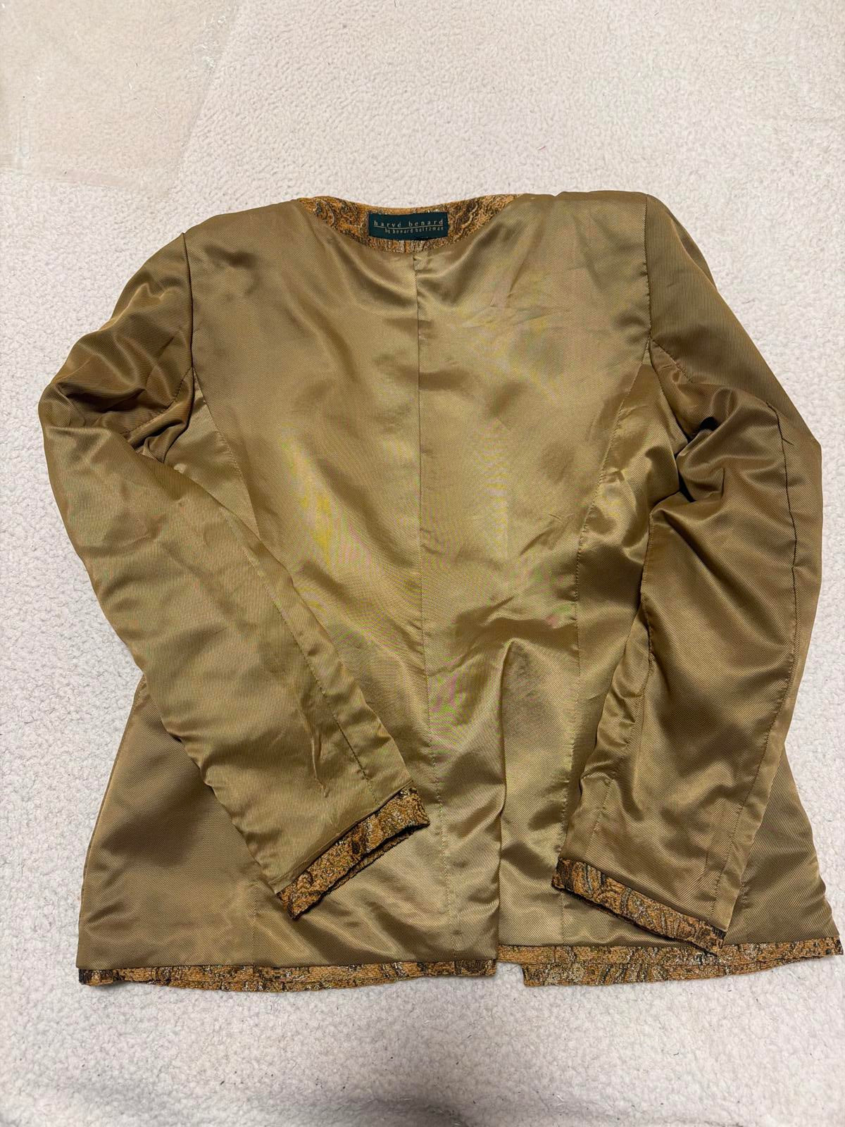 Chaqueta acolchada con cremallera Harvé Benard para mujer, talla M/L, estampado de cachemira dorado mostaza