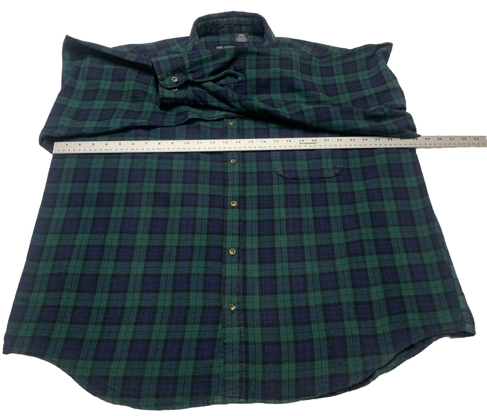 Faded Glory Men’s 2XL 50/52 Blue Green Plaid Long Sleeve Skipper Shirt