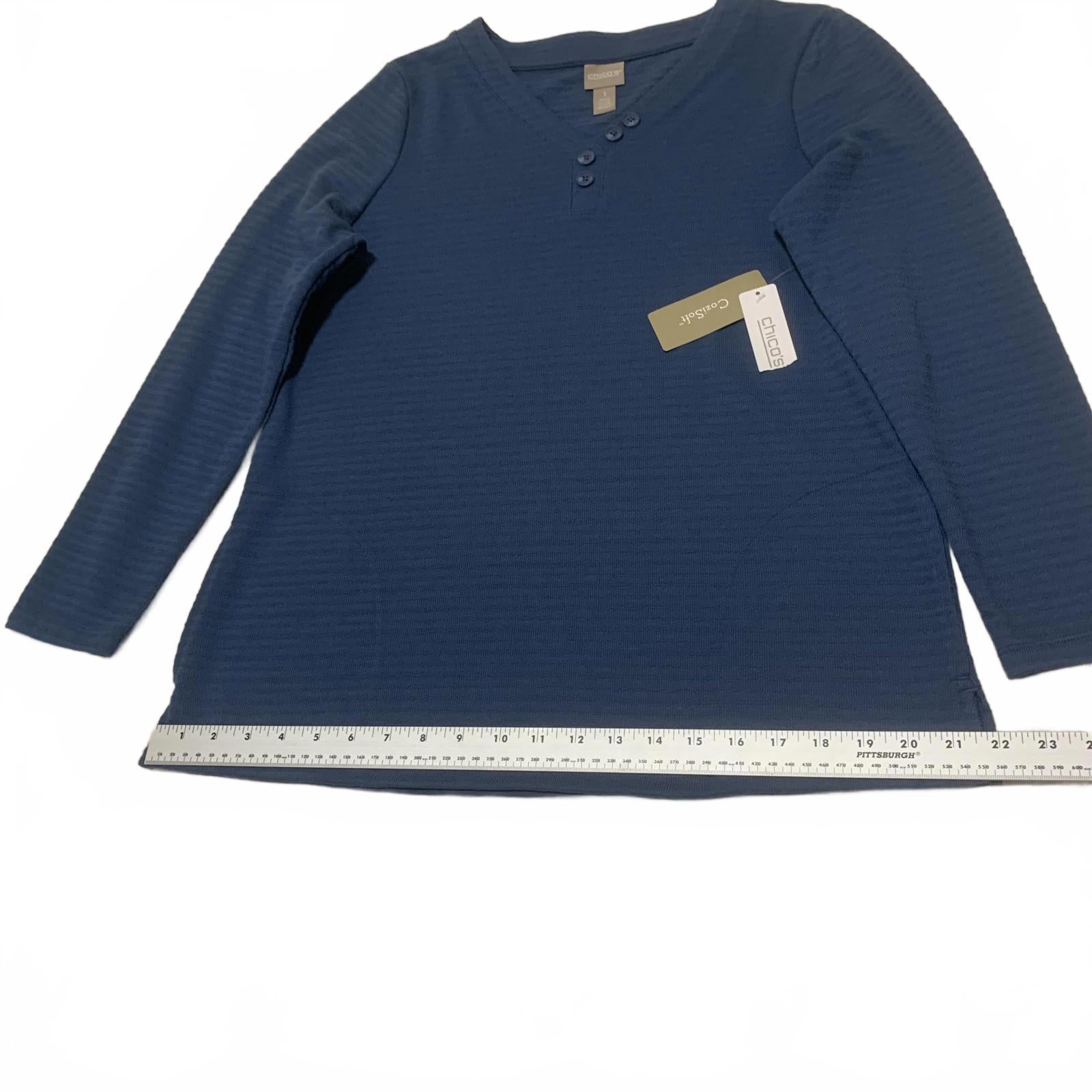 Blusa informal de manga larga azul elástica de Chico's, talla 1, para mujer