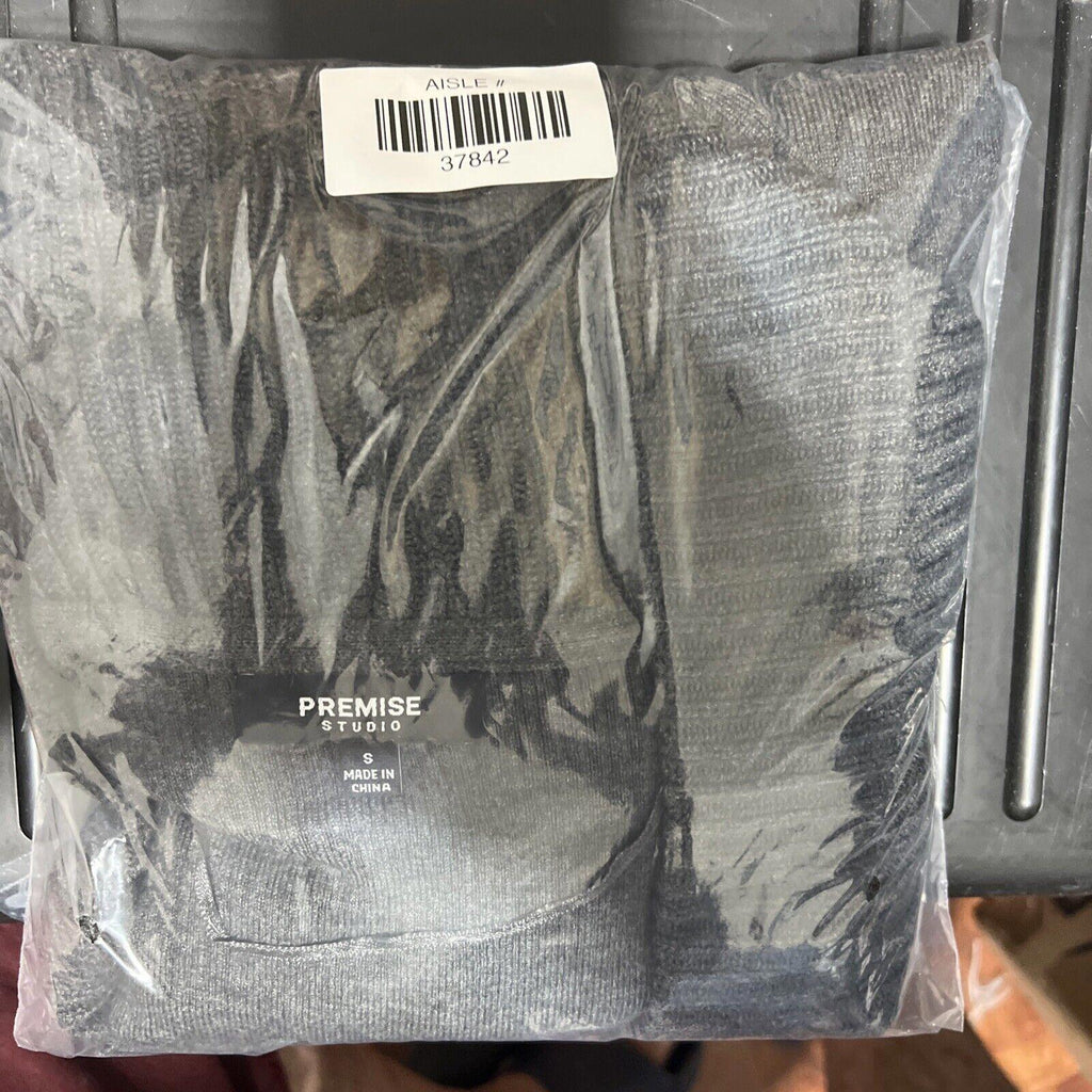 Suéter Premise Studio de punto suave gris pequeño con hebilla frontal abierta en cascada para mujer