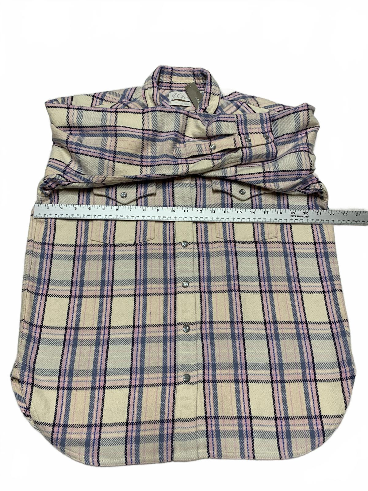Camisa de franela para mujer J. Crew, talla 4, color lavanda, cuadros pastel, algodón con broches de perlas