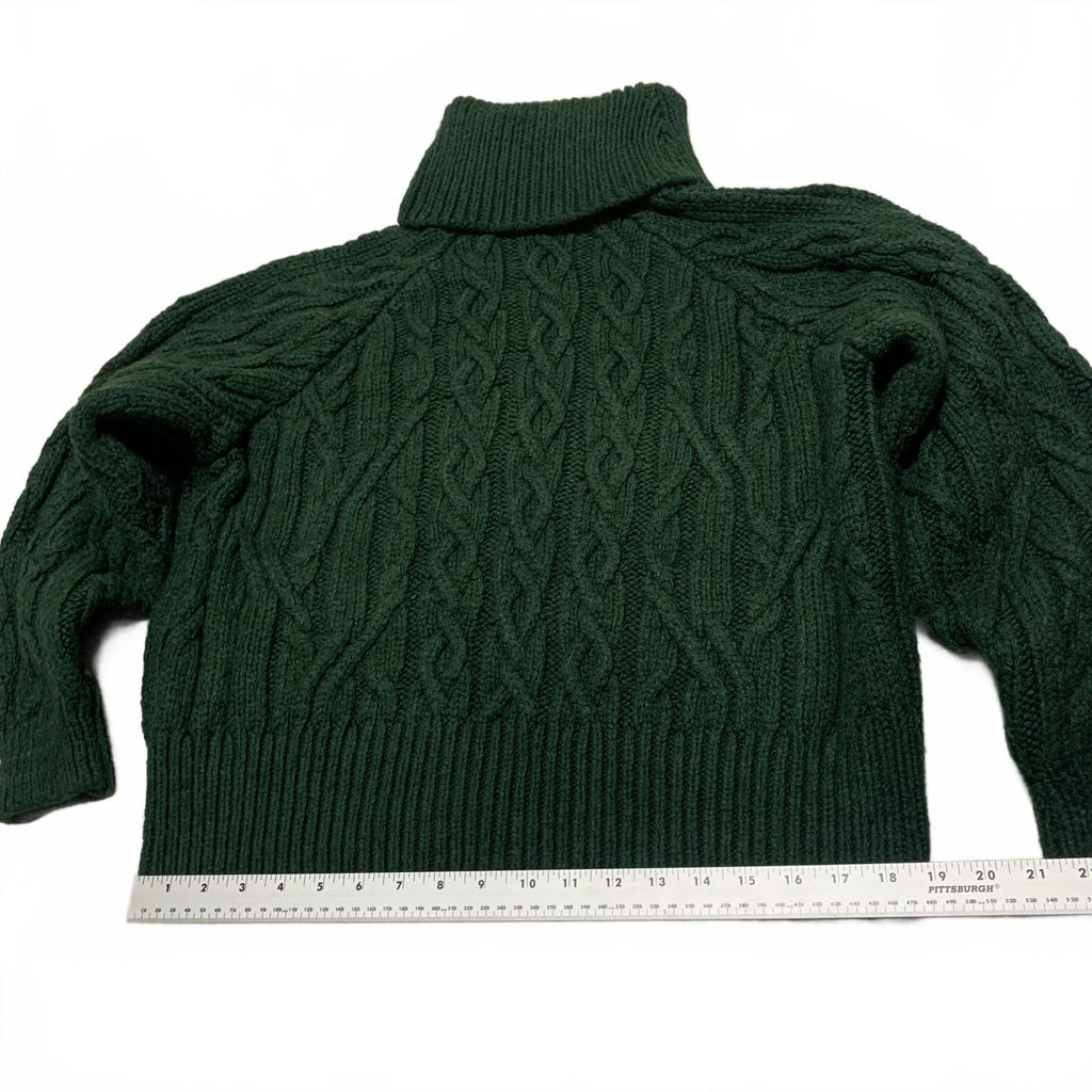 Suéter de cuello alto de punto trenzado verde oscuro con hombros descubiertos para mujer de Zara, talla pequeña