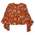 Carmen Marc Valvo Women’s Size 8 Orange Floral Print Bell Sleeve Top