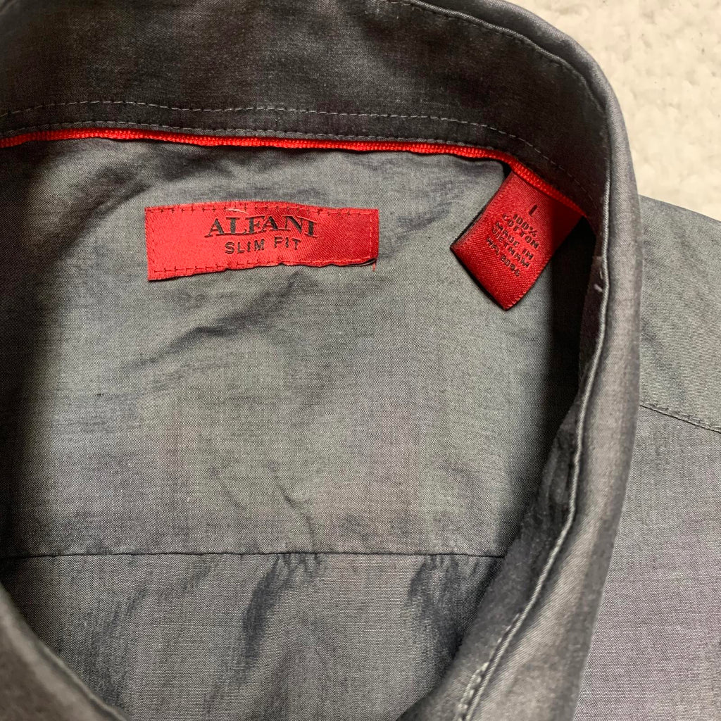 Camisa Alfani de manga corta, ajustada y gris grande para hombre