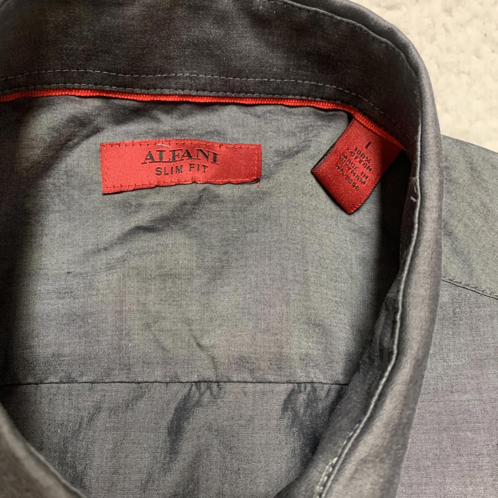 Camisa Alfani de manga corta, ajustada y gris grande para hombre