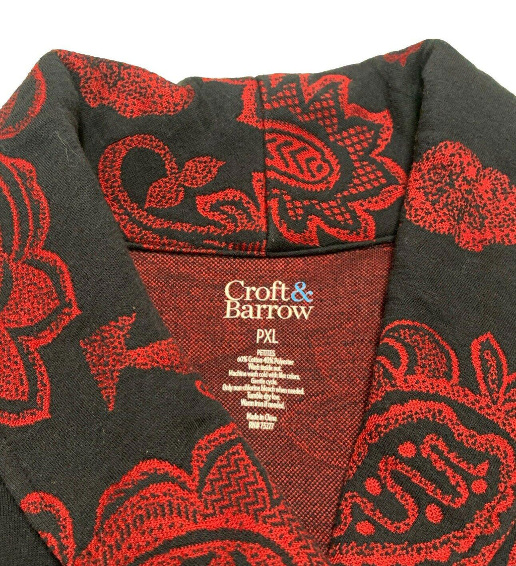 Suéter Croft &amp; Barrow para mujer, talla pequeña XL, con estampado floral de cachemira en rojo y negro, con cremallera y manga larga