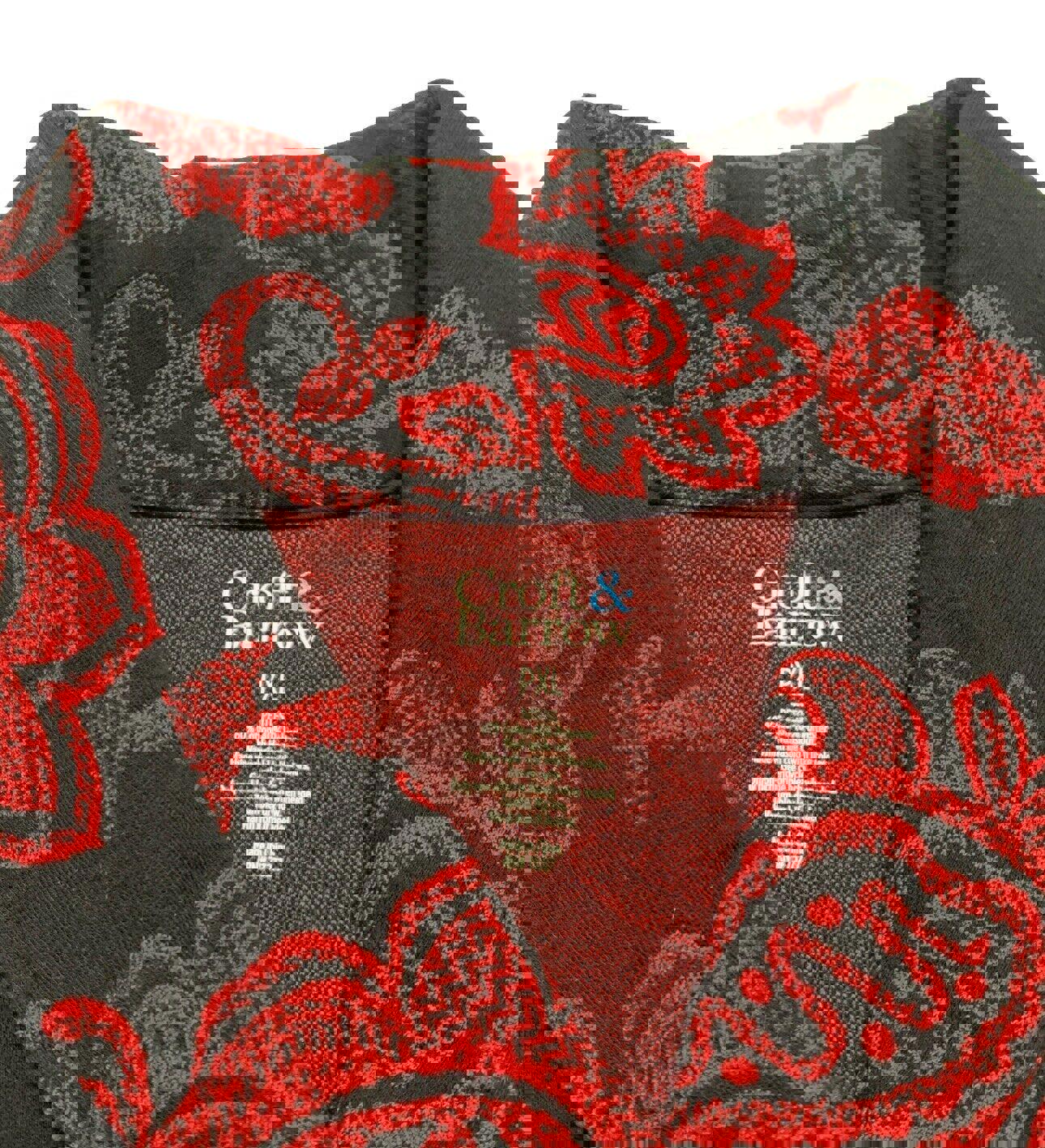 Suéter Croft &amp; Barrow para mujer, talla pequeña XL, con estampado floral de cachemira en rojo y negro, con cremallera y manga larga