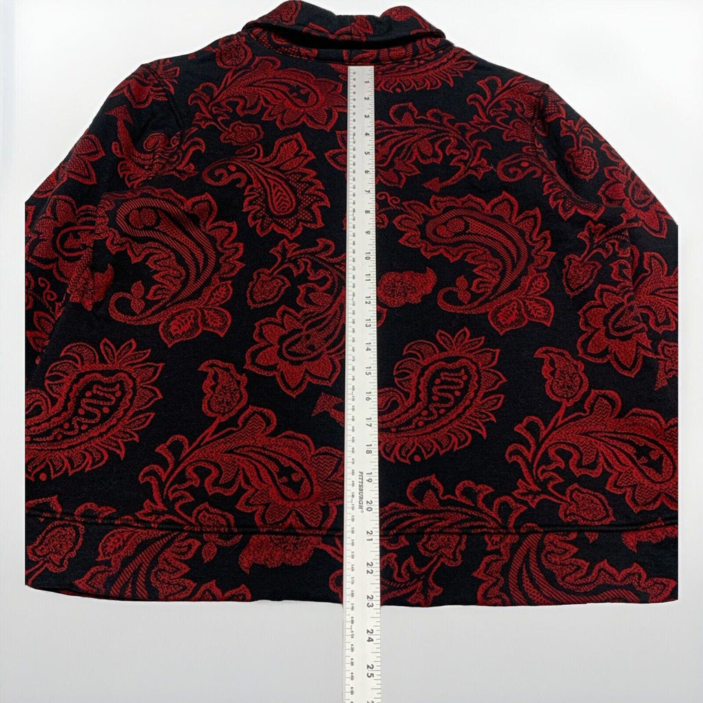 Suéter Croft &amp; Barrow para mujer, talla pequeña XL, con estampado floral de cachemira en rojo y negro, con cremallera y manga larga