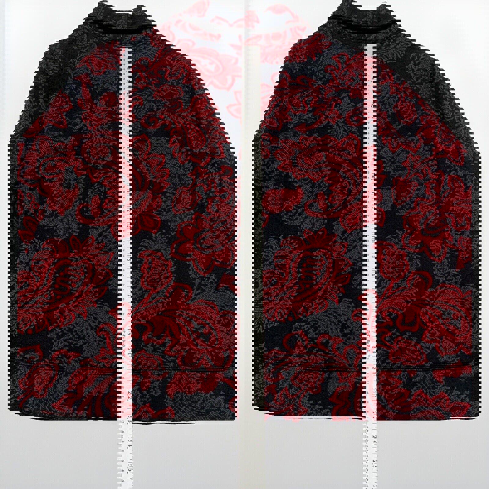Suéter Croft &amp; Barrow para mujer, talla pequeña XL, con estampado floral de cachemira en rojo y negro, con cremallera y manga larga