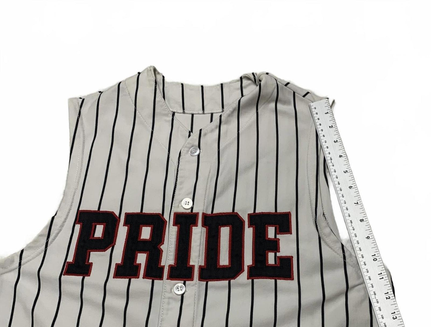 Ripon Athletic PRIDE #1 Mens Sz 40 White Striped Baseball Jersey Sleeveless USA