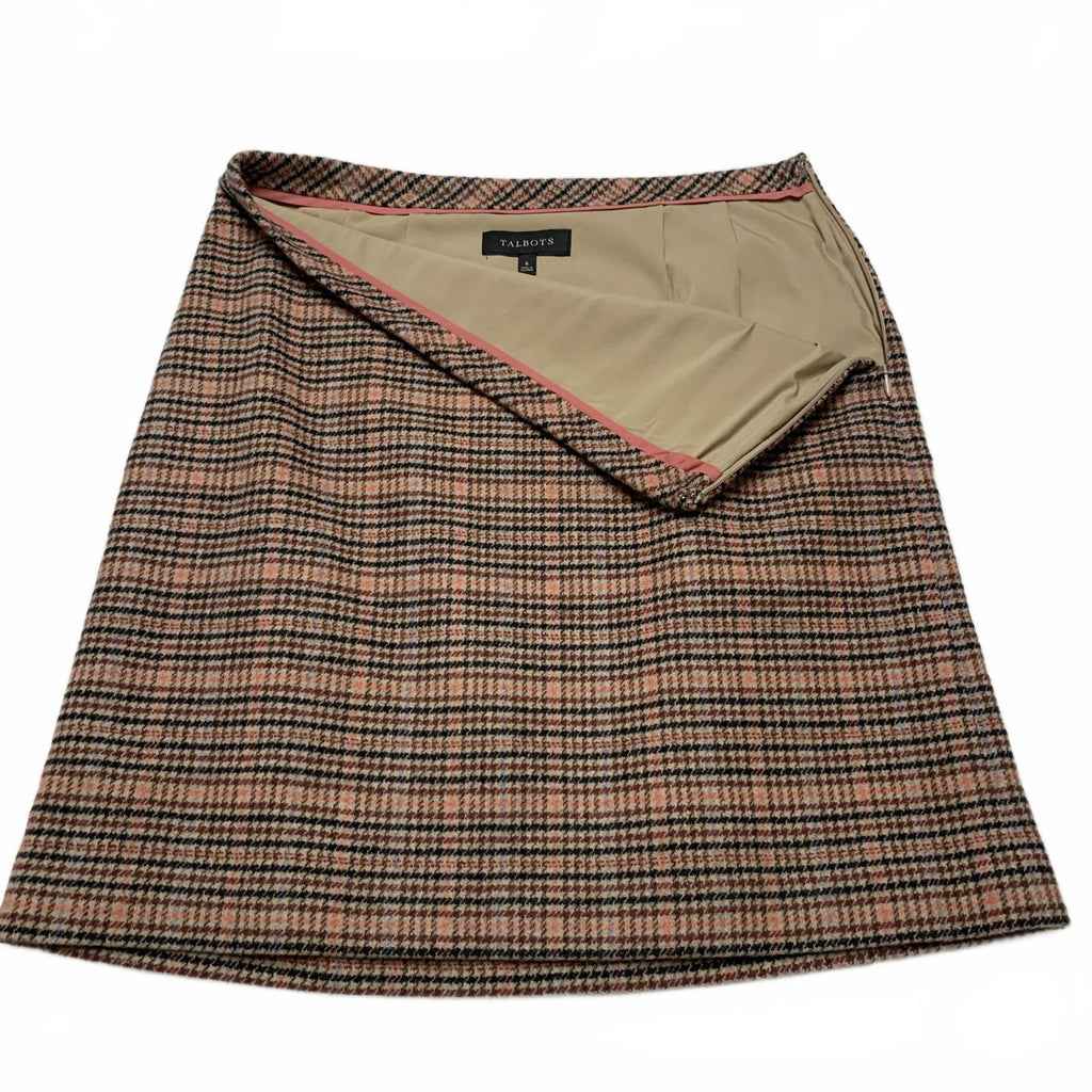 Falda a cuadros rosa y negra Talbots para mujer talla 6, W30, tubo