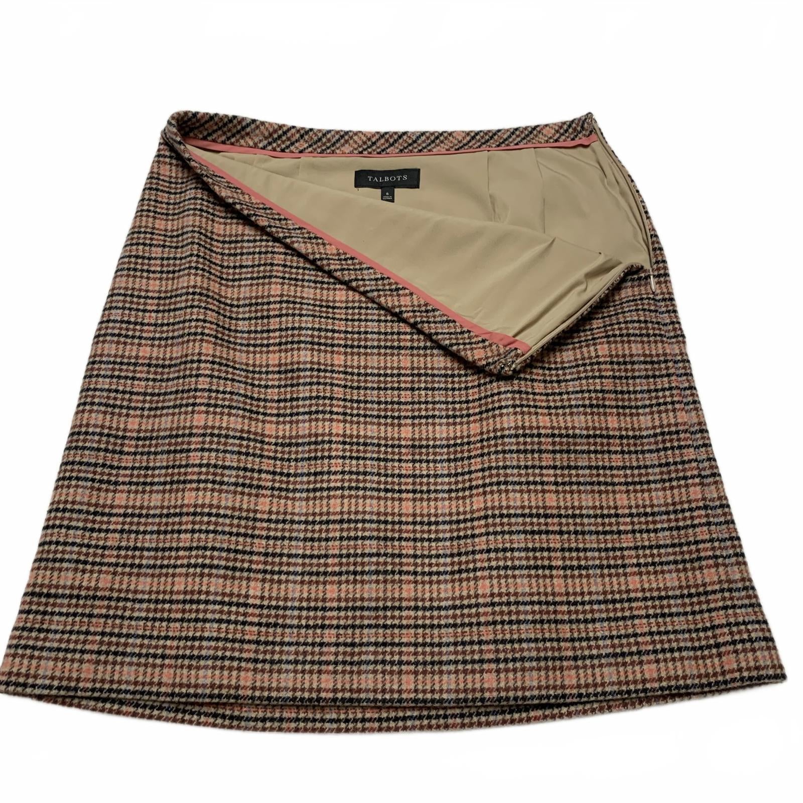 Falda a cuadros rosa y negra Talbots para mujer talla 6, W30, tubo