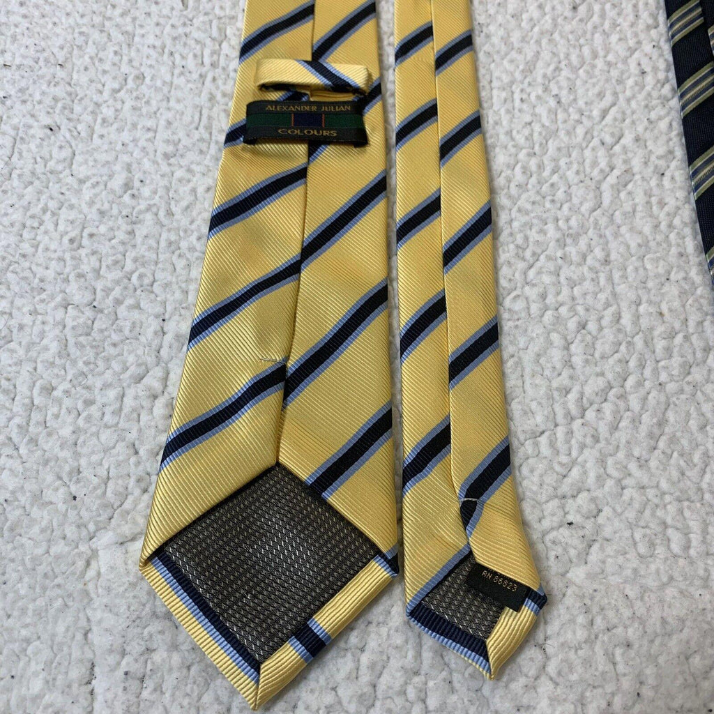 Corbatas de hombre de Alexander Julian Colours, rayas azul marino y amarillo, lote de 2 unidades.