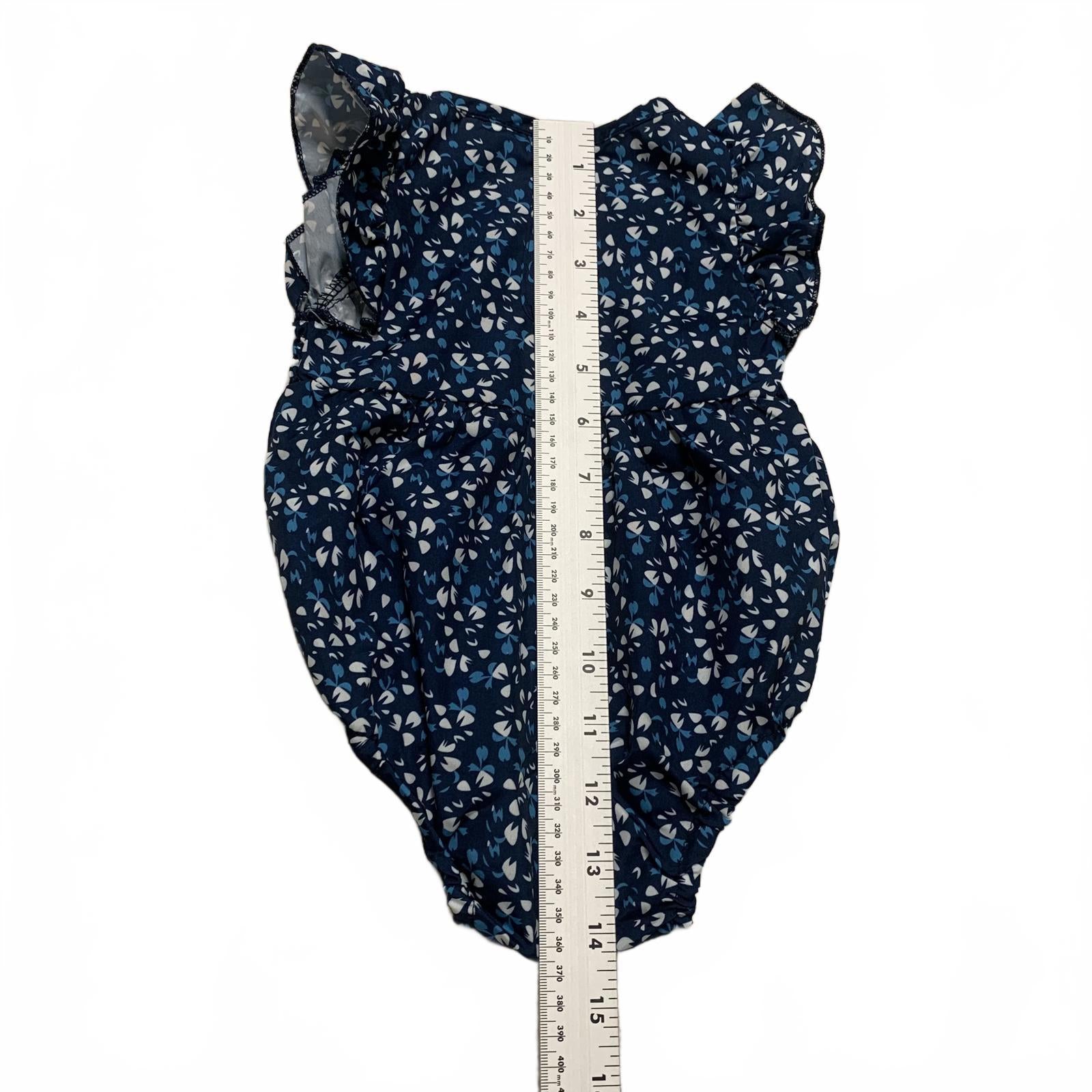 Adorable mono azul con volantes y flores para niña de 3 a 6 meses con diadema