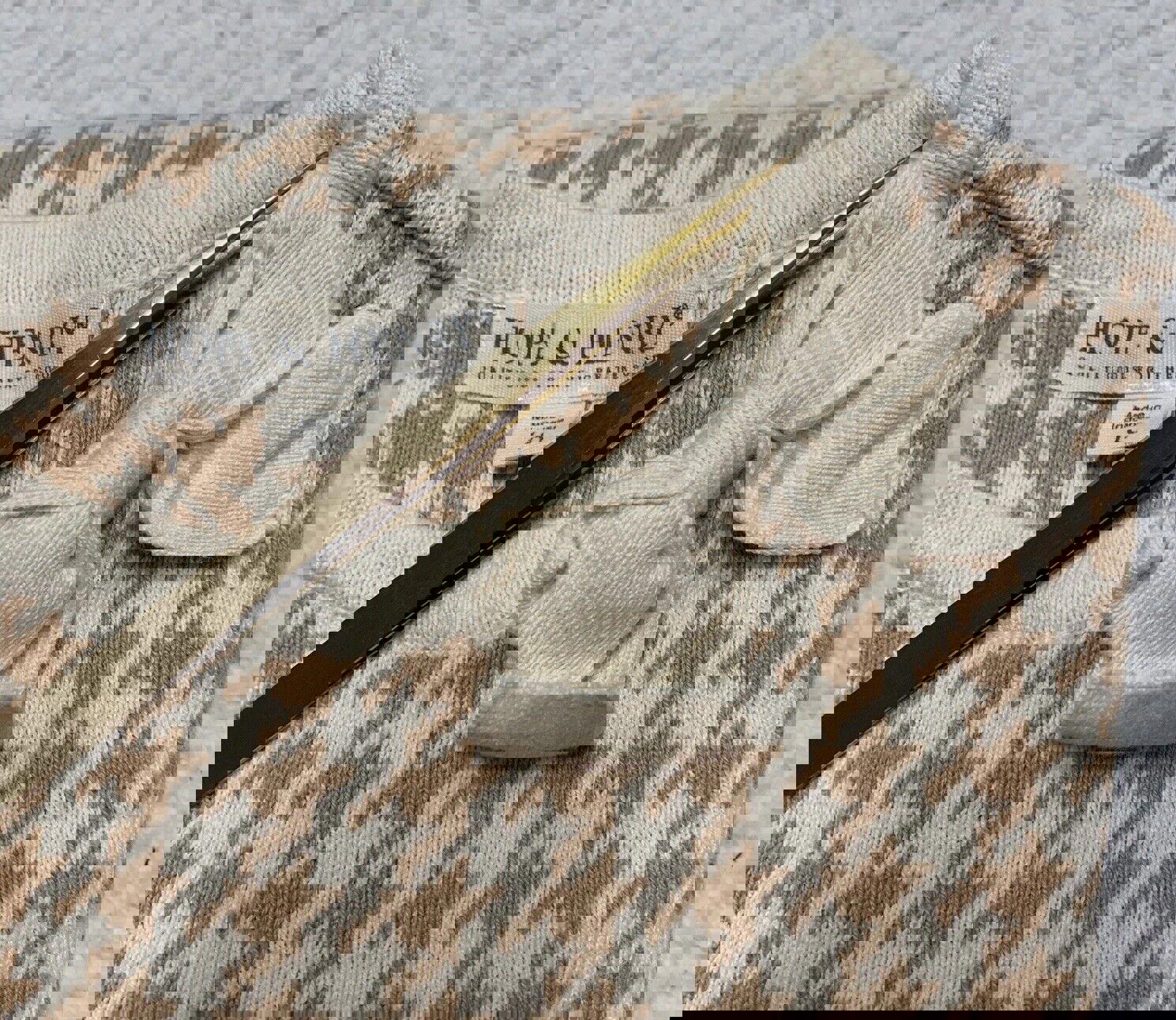 Vestido tubo Hope &amp; Henry para niñas, talla 10, color beige marfil con pata de gallo y lazo hasta la rodilla