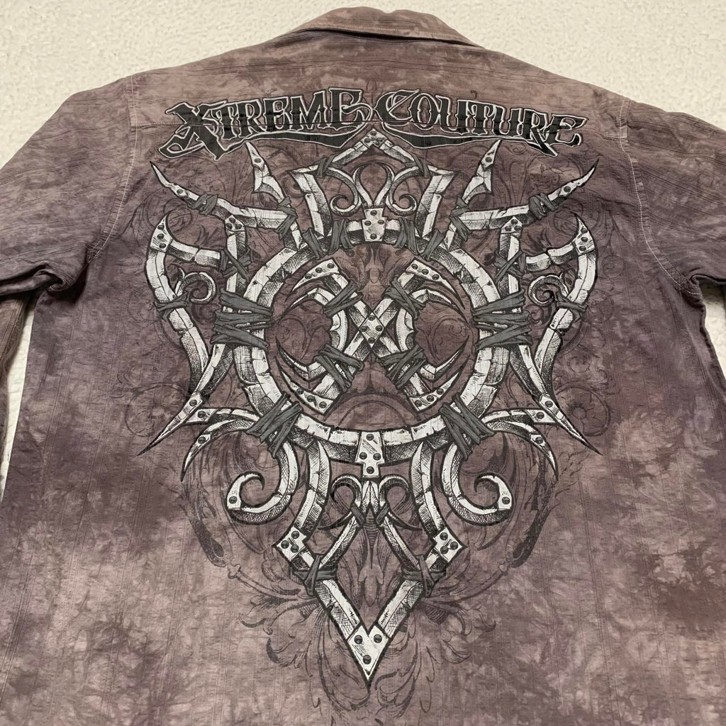 Camisa de noche de manga larga marrón con lavado ácido de Xtreme Couture para hombre, talla grande