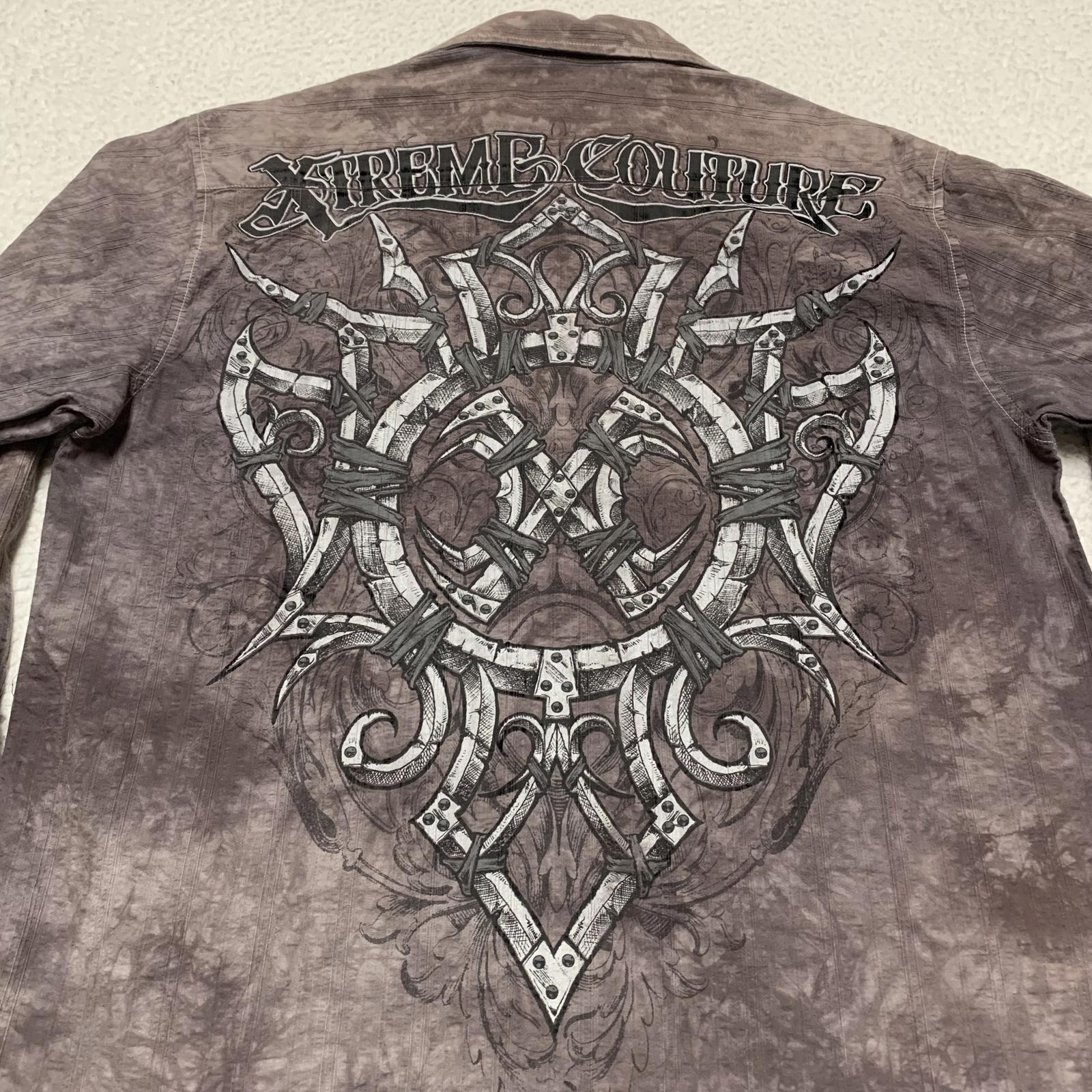 Camisa de noche de manga larga marrón con lavado ácido de Xtreme Couture para hombre, talla grande