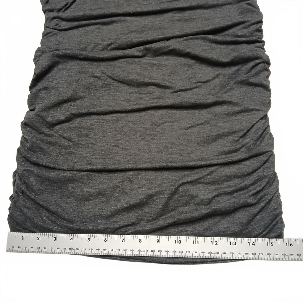 Vestido ajustado fruncido con mangas cortas para mujer, talla pequeña, gris, cuello en V