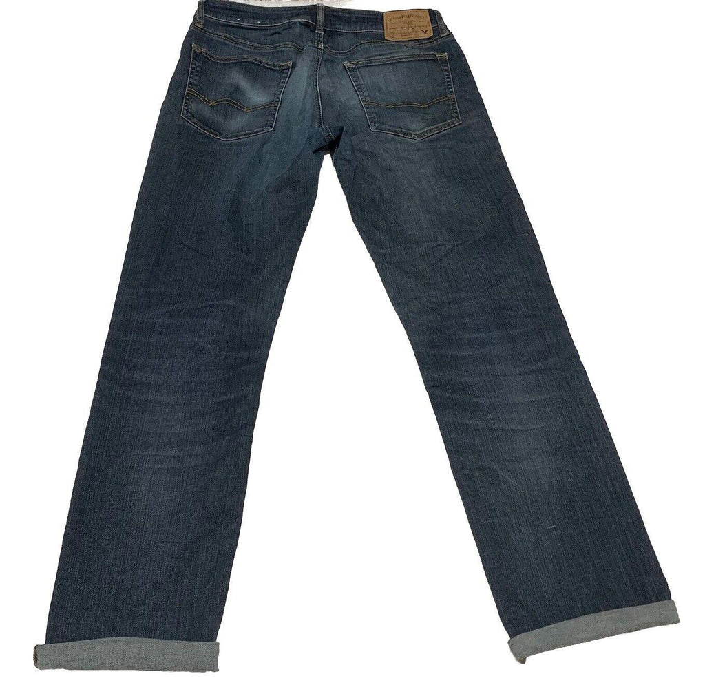 Vaqueros rectos American Eagle Outfitters para hombre, denim flexible con lavado azul oscuro, talla 32/34