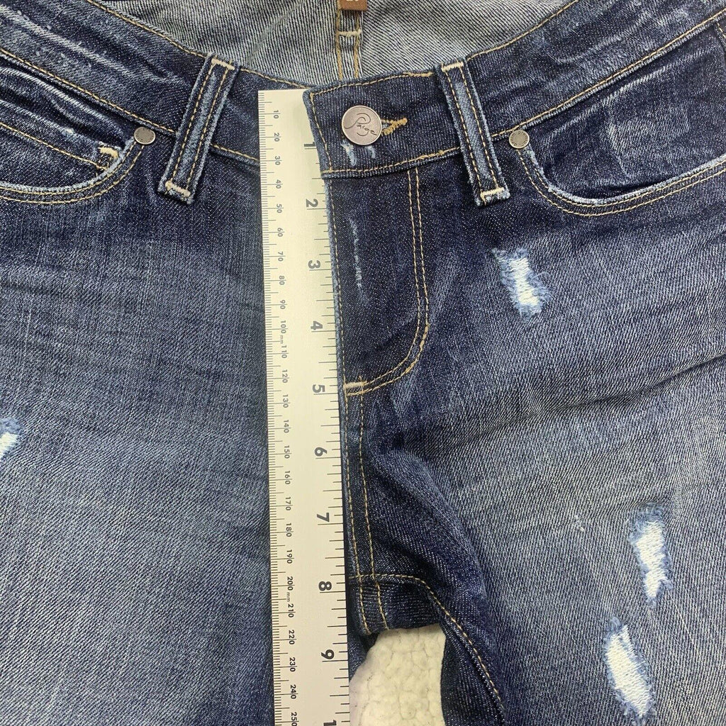 Jeans Paige Skyline para mujer, talla 26, ajustados, con pierna al tobillo, tiro bajo, desgastados, ancho 28 x 29 L