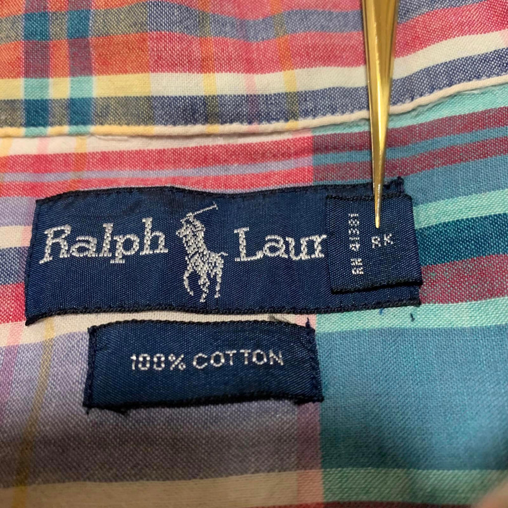 Ralph Lauren Pastel Plaid Short Sleeve Shirt L Cotton