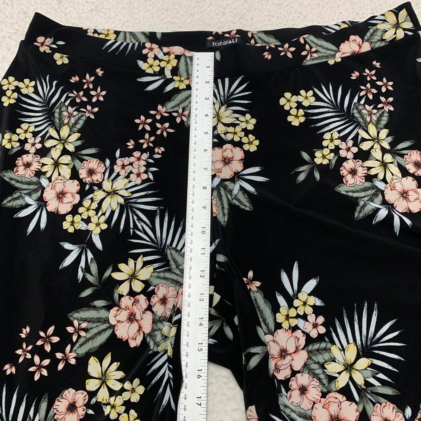 Roz & Ali Sz 3X Floral Print Wide Leg Pants Tropical Vibe W43X29 L