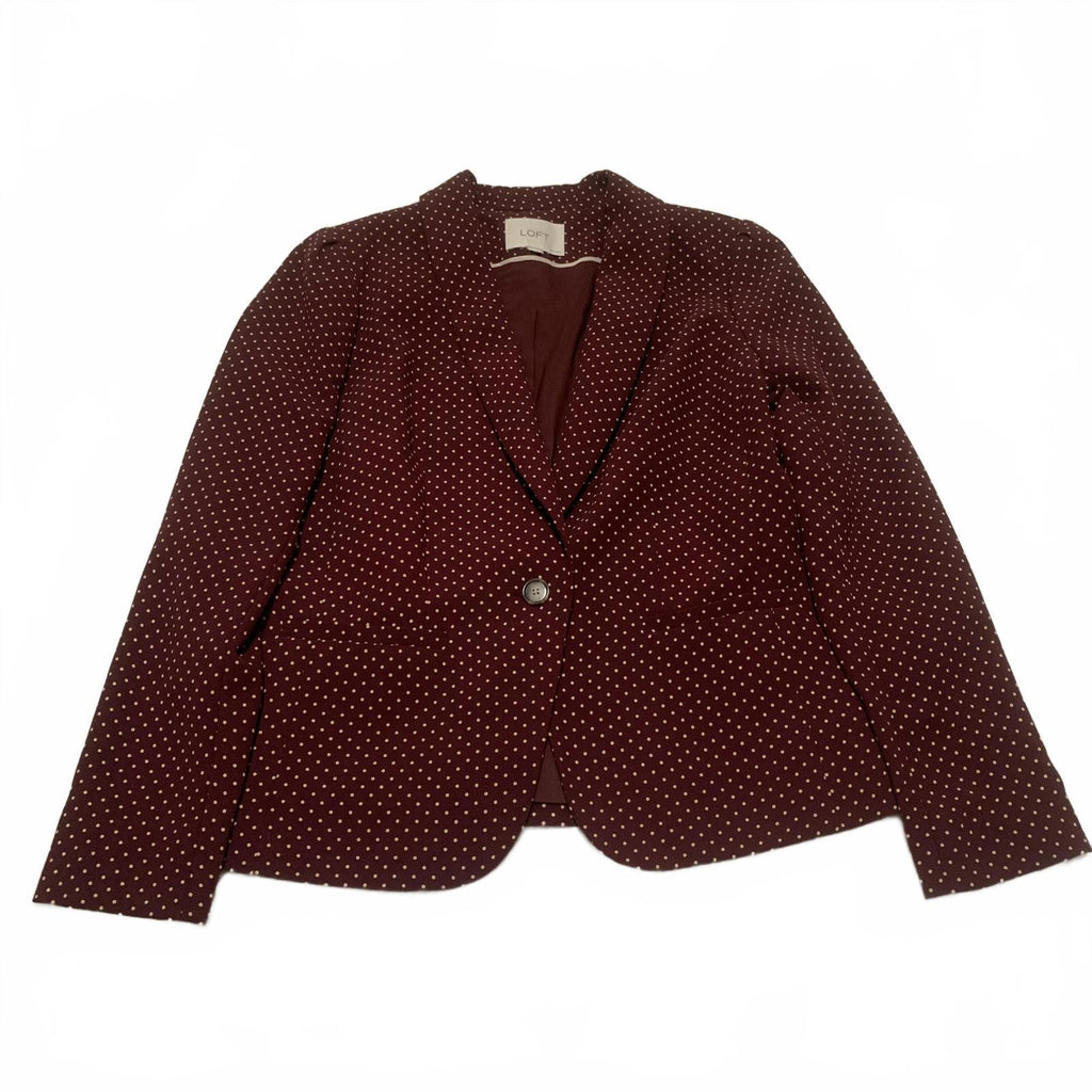 LOFT Ann Taylor Women's Jacket Size S Petite Burgundy Polka Dot Blazer