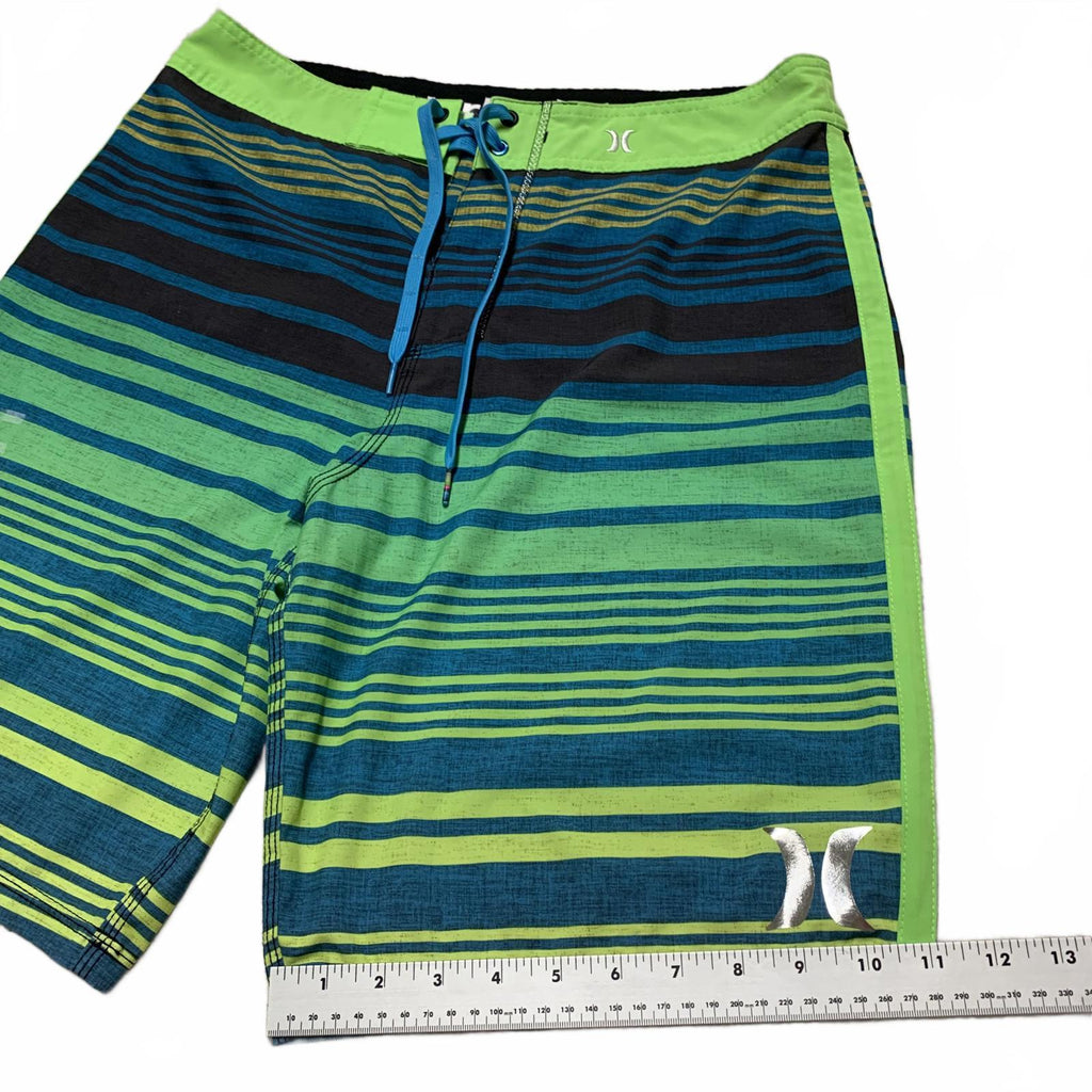 Pantalones cortos de surf Hurley para hombre, talla 32, a rayas, azul y verde, talla 33