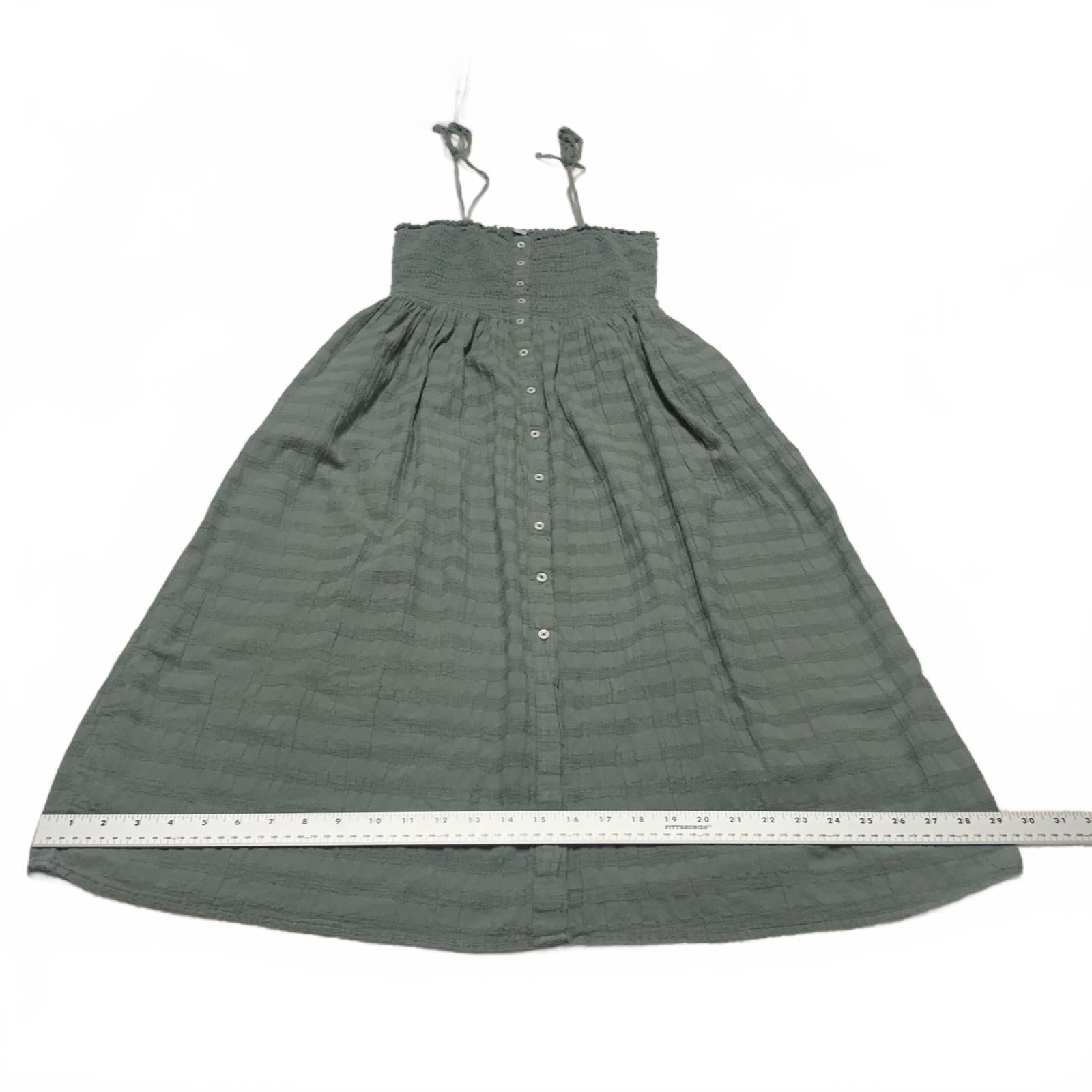 Vestido midi verde fruncido Aerie para mujer, talla XS, con botones en el exterior y tirantes sin mangas