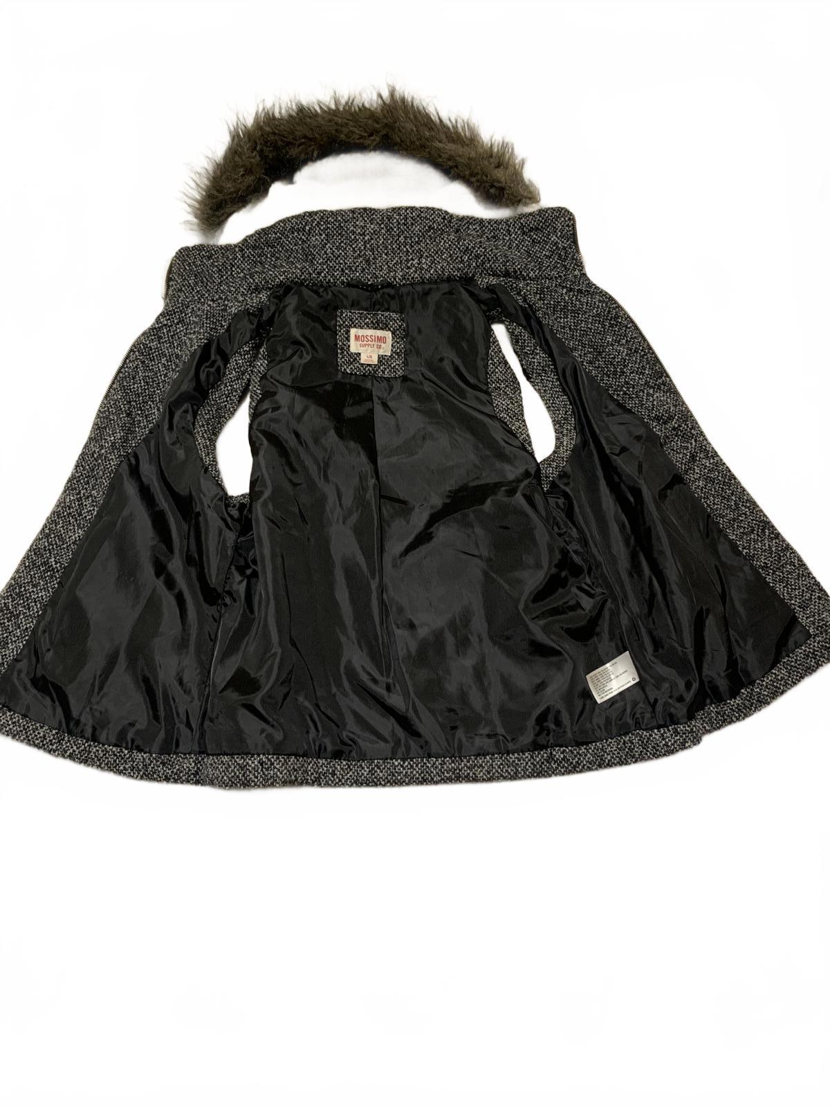 Chaleco de piel sintética Y2K Supply Co. para mujer, talla L, negro moteado, con capucha y cremallera