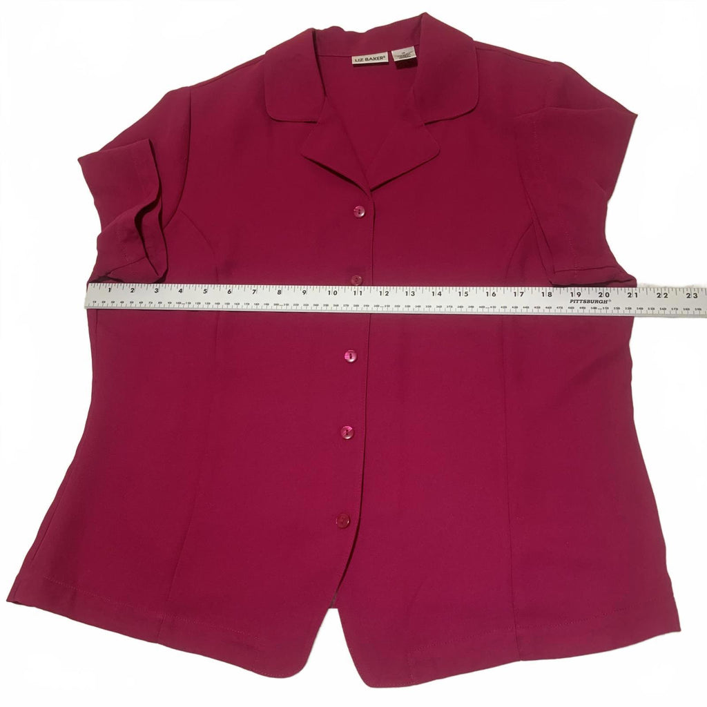 Blusa de manga corta con botones color fucsia para mujer, talla 12, de Liz Baker