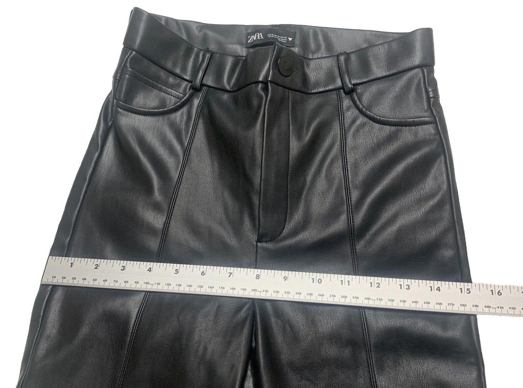 Pantalones Zara para mujer, talla pequeña, negros, de poliéster y piel sintética, hasta el tobillo