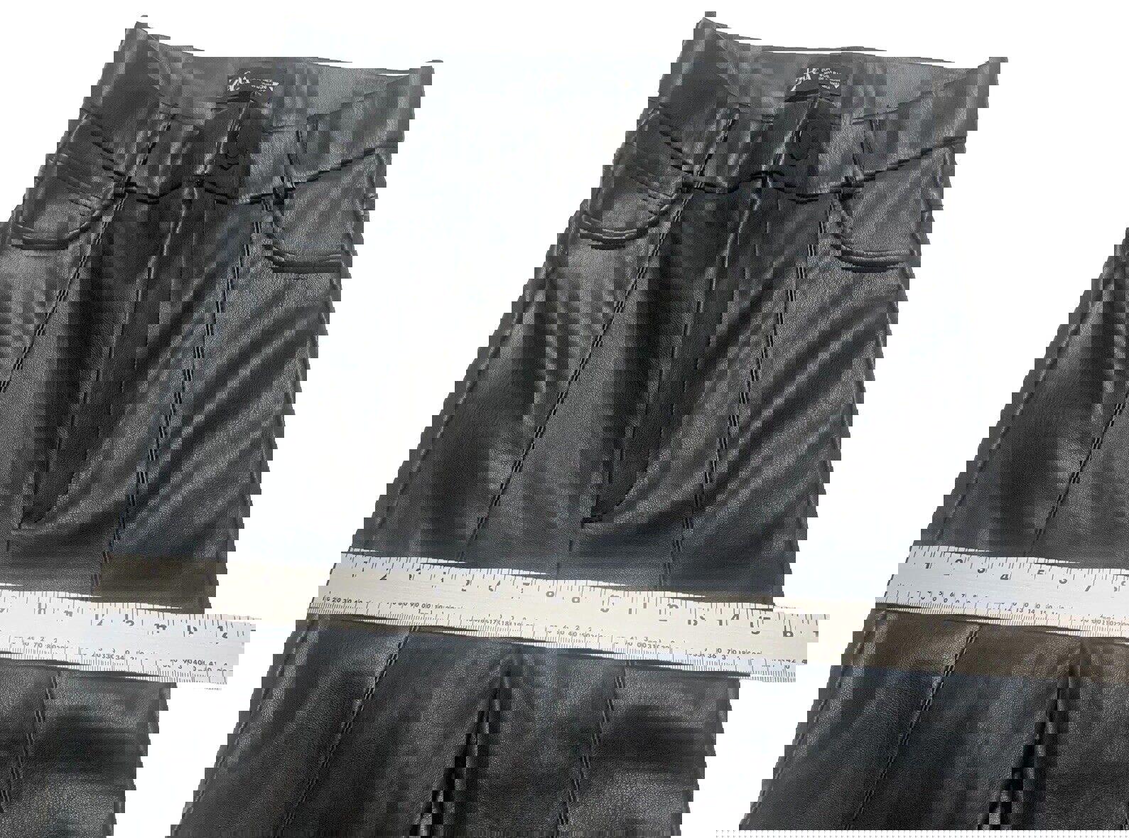 Pantalones Zara para mujer, talla pequeña, negros, de poliéster y piel sintética, hasta el tobillo