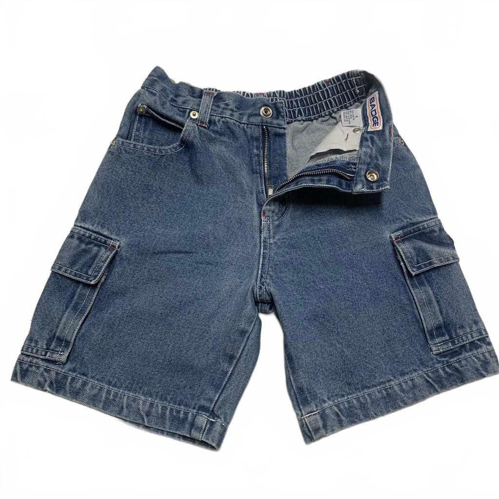 Pantalones vaqueros Badge Boys talla 6, pantalones cortos cargo de mezclilla elásticos azules de algodón W21